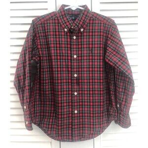 Ralph Lauren size 5 green and red plaid button up holiday dress shirt